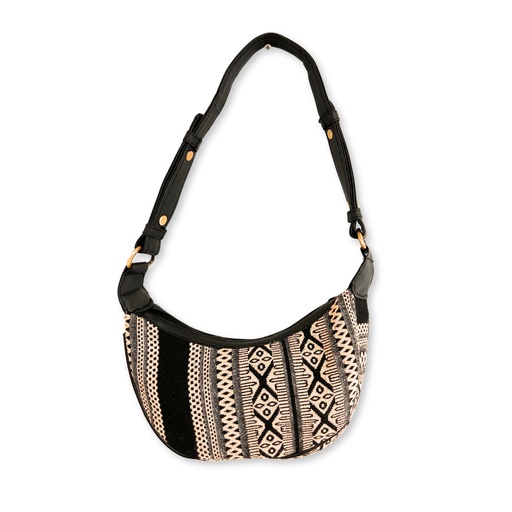 [HoboB-04] Bolso Hobo de Jacquard - Gris Metro (correa negra)
