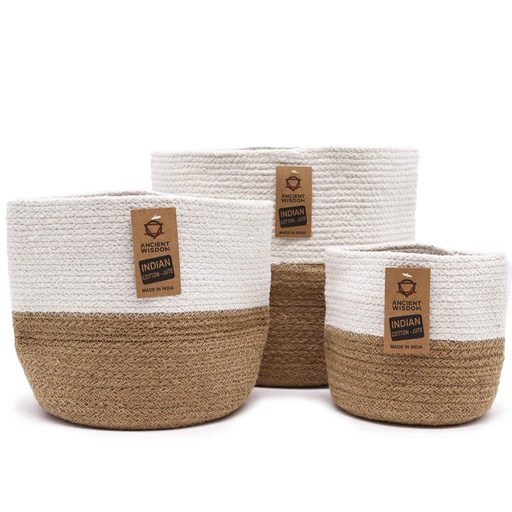 [CRBASK-01a] Set de 3 Cestas de Algodón y Yute - Blanco