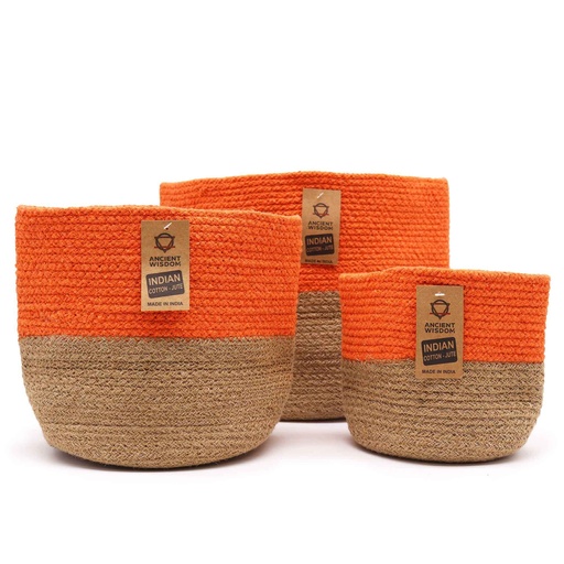 [crbask-03a] Set de 3 Cestas de Algodón y Yute - Naranja
