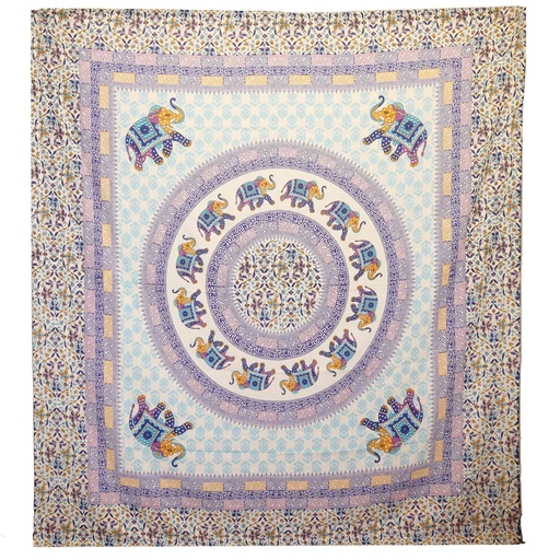 [PBWA-06] Tapiz / Colgante - Mandala Elefante - Turquesa/Azul sobre Crema