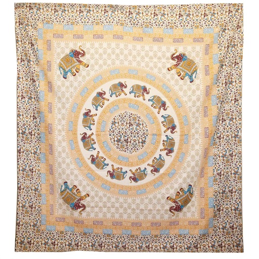 [PBWA-07] Tapiz / Colgante - Mandala Elefante - Marrón/Naranja sobre Crema