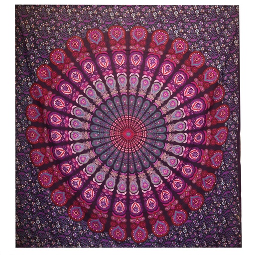 [CBWH-35] Colcha Doble de Algodón + Colgante de Pared - Pavo Real Mandala - Morado