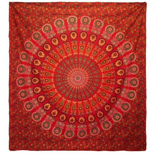 [CBWH-37] Colcha Doble de Algodón + Colgante de Pared - Pavo Real Mandala - Rojo