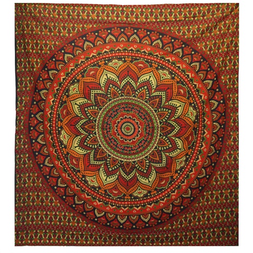 [CBWH-40] Colcha Doble de Algodón + Colgante de Pared - Mandala Clásico - Verde