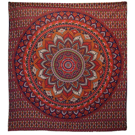 [CBWH-42] Colcha Doble de Algodón + Colgante de Pared - Mandala Clásico - Naranja / Azul