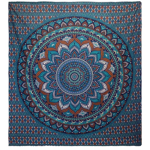 [CBWH-43] Colcha Doble de Algodón + Colgante de Pared - Mandala Clásico - Turquesa