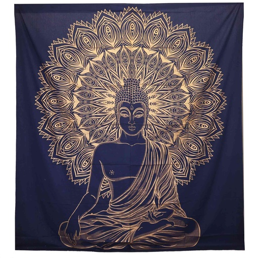 [CBWH-47] Colcha Doble de Algodón + Colgante de Pared - Buda - Azul Dorado