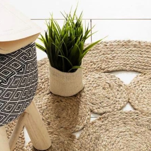 [JRug-14] Alfombra redonda grande de yute suave con círculos en el interior 120cm