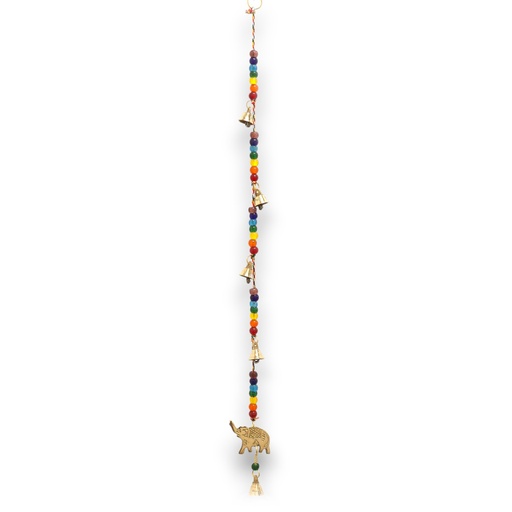 [INDBC-15] Campanas Indias - Elefante de Latón con Cuentas de Chakra Campanas de Cuerda - 53cm