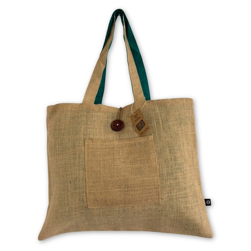 [RevB-03] Bolsa Grande Reversible de Yute y Algodón - Verde Azulado (7717C)