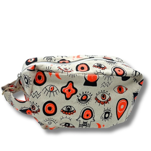 [CotTB-15] Bolsa de Aseo Pequeña de Lona de Algodón con Estampado de Ojos Múltiples