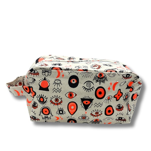 [CotTB-16] Bolsa de Aseo Mediana de Lona de Algodón con Estampado de Ojos Múltiples