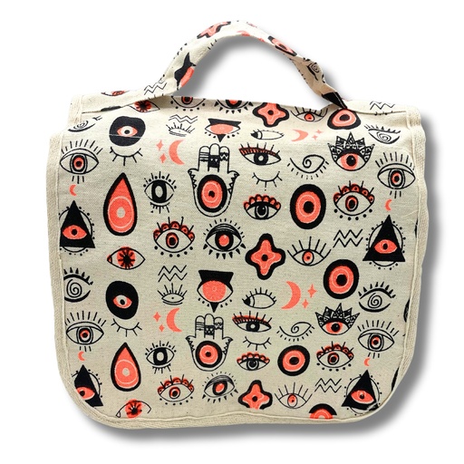 [CotTB-17] Bolsa de Aseo Grande de Lona de Algodón con Estampado de Ojos Múltiples