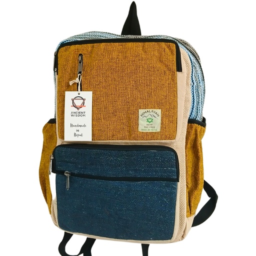 [HempB-33] Mochila grande de cáñamo - Teal & Tumeric