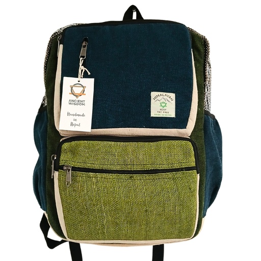 [HempB-34] Mochila grande de cáñamo - Teal & Sage