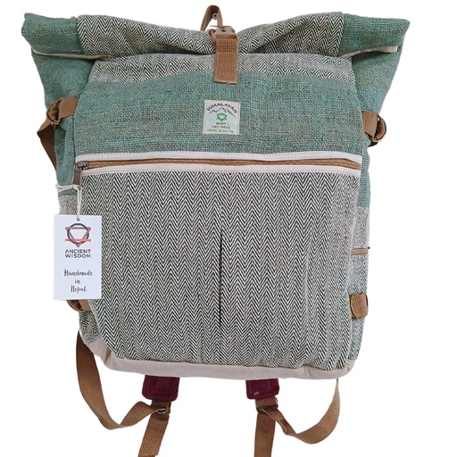 [HempB-38] Mochila enrollable Trekking de cáñamo - Salvia