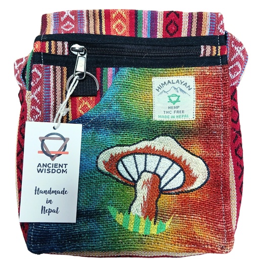 [HempB-43] Bolso de Fiesta con Bordado de Cáñamo - Hongos Naranjas