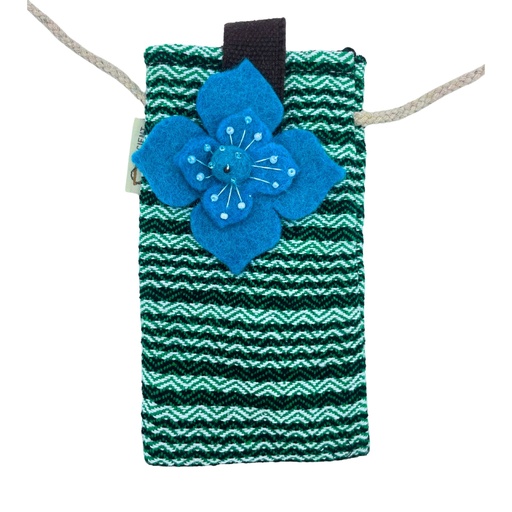 [SBPN-01] Bolso Porta Teléfono con Rayas Verdes - Decorado con flores