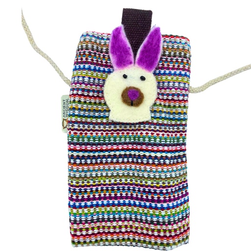 [SBPN-02] Bolso Porta Teléfono con Rayas Rosas - Decorado con conejo
