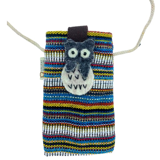 [SBPN-03] Bolso Porta Teléfono con Rayas Multicolor y Blanco - Decorado con búho
