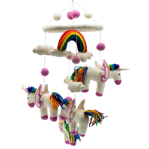 [FMbl-06] Móvil Hecho a Mano de Fieltro - Unicornios Arcoíris