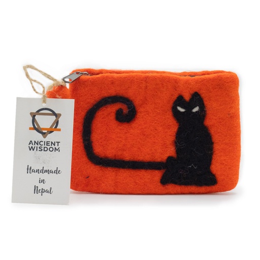 [FPZ-13] Estuche de fieltro natural con cremallera (surtido) - Cara de gato