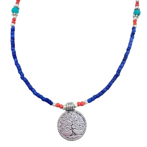 [NEF-01] Collar nepalí de gemas extrafinas - ónix azul y árbol de la vida