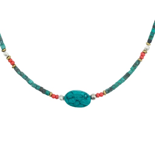 [NEF-03] Collar nepalí de gemas extrafinas - Turquesa y piedra