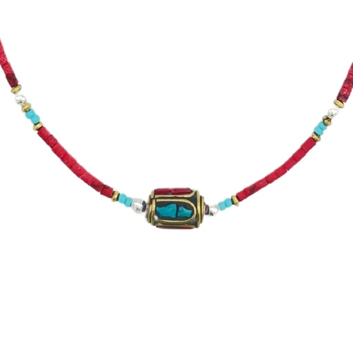 [NEF-04] Collar nepalí de gemas extrafinas - Coral Tribal Bead