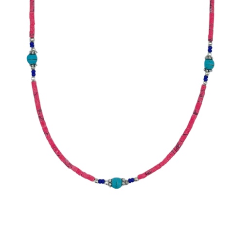 [NEF-05] Collar nepalí de gemas extrafinas - cuentas de coral rosa y turquesa
