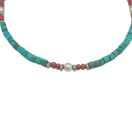 [NEF-09] Pulsera nepalí de gemas extrafinas - Turquesa y piedra