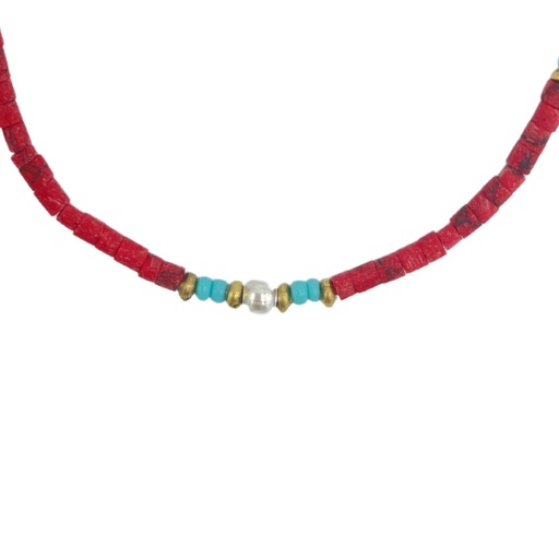 [NEF-10] Pulsera nepalí de gemas extrafinas - Coral Tribal Bead