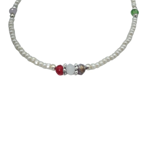 [NEF-12] Pulsera nepalesa de gemas extrafinas - Perla y cuentas talladas