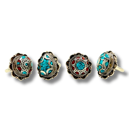 [NGR-04] Anillo de Turquesa Estilo Nepalí (4 estilos)