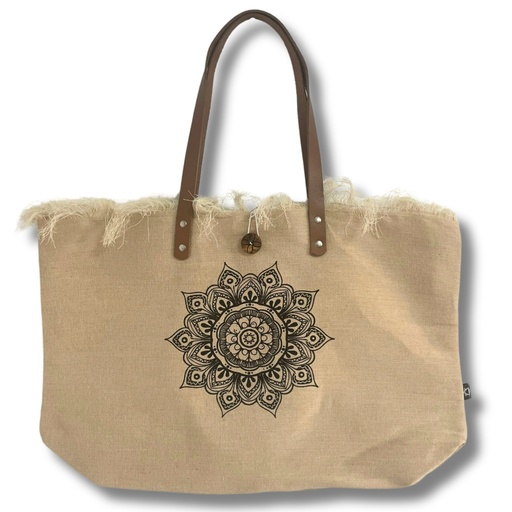 [NTB-02] Bolso Natural Asa de Piel - Flor de la Vida