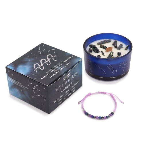 [ZCC-01] Vela de cristal del zodiaco con pulsera de piedras preciosas - Aquarious