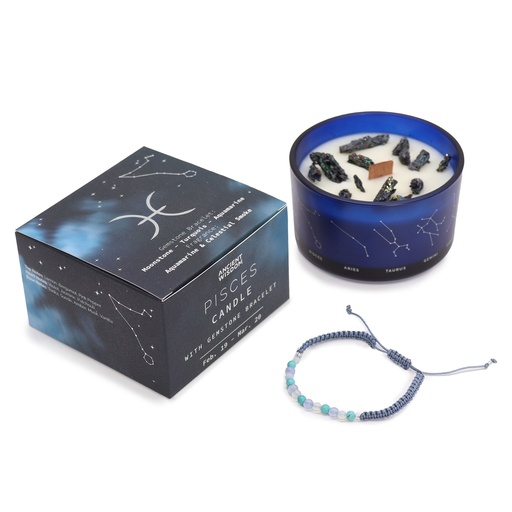 [ZCC-02] Vela de Cristal del Zodiaco con Pulsera de Piedras Preciosas - Piscis