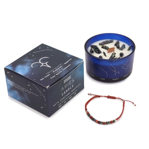 [ZCC-03] Vela de Cristal del Zodiaco con Pulsera de Piedras Preciosas - Aries