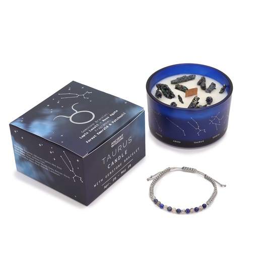 [ZCC-04] Vela de Cristal del Zodiaco con Pulsera de Piedras Preciosas - Tauro