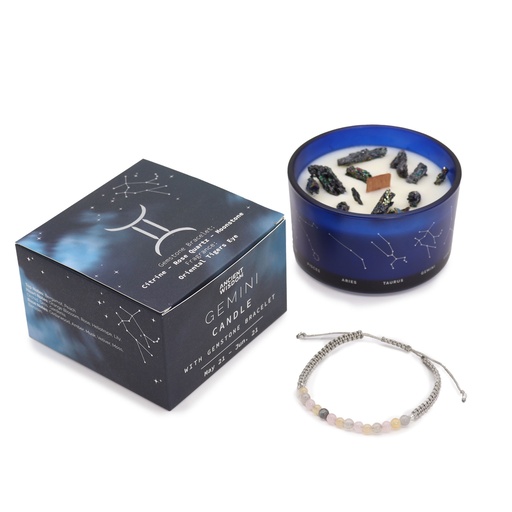 [ZCC-05] Vela de Cristal del Zodiaco con Pulsera de Piedras Preciosas - Géminis