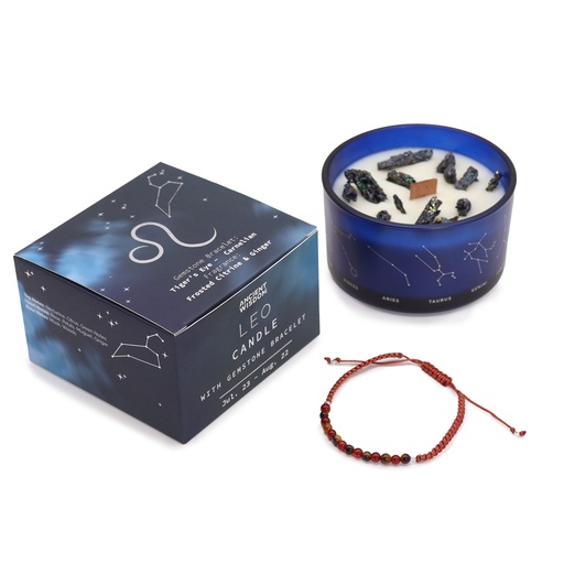 [ZCC-07] Vela de Cristal del Zodiaco con Pulsera de Piedras Preciosas - Leo