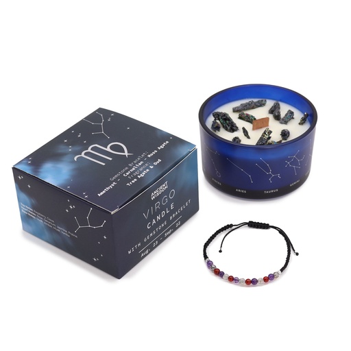 [ZCC-08] Vela de Cristal del Zodiaco con Pulsera de Piedras Preciosas - Virgo