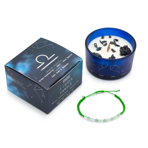 [ZCC-09] Vela de Cristal del Zodiaco con Pulsera de Piedras Preciosas - Libra