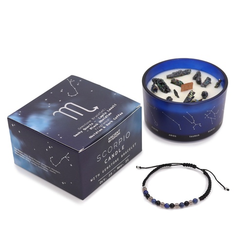 [ZCC-10] Vela de Cristal del Zodiaco con Pulsera de Piedras Preciosas - Escorpio