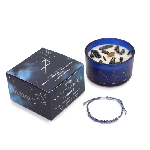 [ZCC-11] Vela de Cristal del Zodiaco con Pulsera de Piedras Preciosas - Sagitario