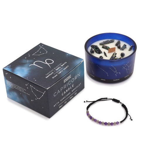 [ZCC-12] Vela de Cristal del Zodiaco con Pulsera de Piedras Preciosas - Capricornio