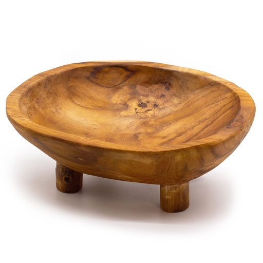[TeakB-32] Frutero de madera de teca lisa sobre patas - 30x23x10cm