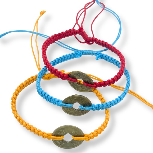 [HFB-04] Pulseras de la Amistad Hechas a Mano - Moneda Feng Shui de la Suerte (surtido)