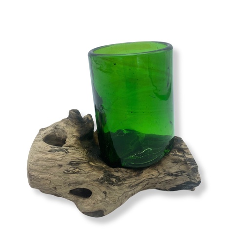 [RBB-09] Botellas de Cerveza Recicladas - Vaso de Whisky sobre Madera