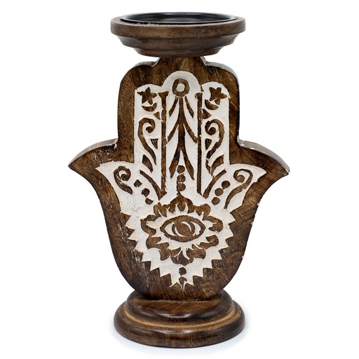 [MWCS-02] Candelabro de Madera de Mango - Hamsa - Grande 25x18cm